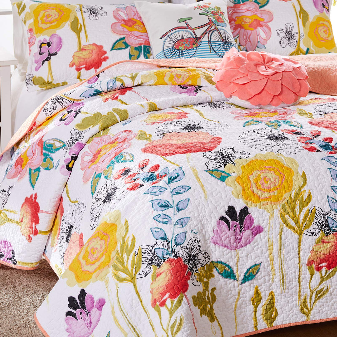 Greenland Home Fashions Watercolor Dream 100% Cotton Modern Floral Quilt Set