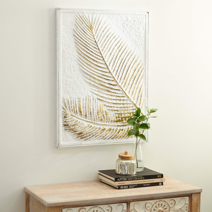 Rectangular Gold and White Palm Leaf Metal Wall 23" X 30.5" Multi Color - Diamond Home USA
