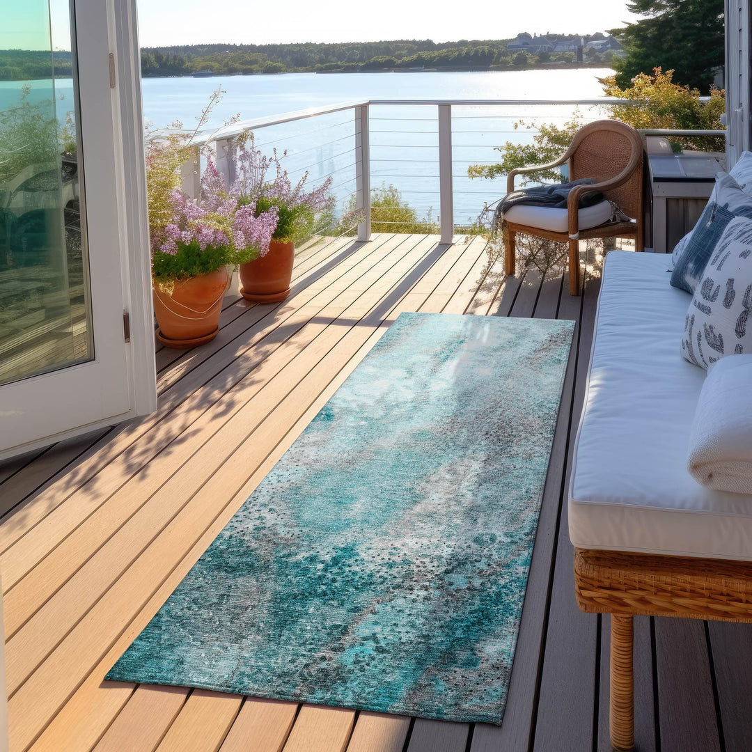 Machine Washable Indoor/ Outdoor Abstract Watercolor Chantille Rug