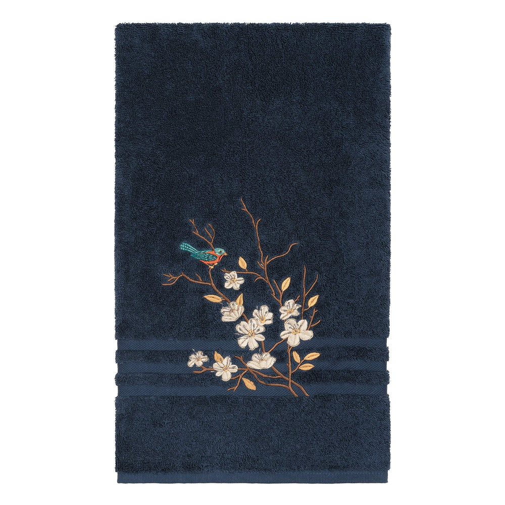 Turkish Cotton Blue Bird Embroidered Midnight 4-Piece Towel Set Terry Cloth - Diamond Home USA