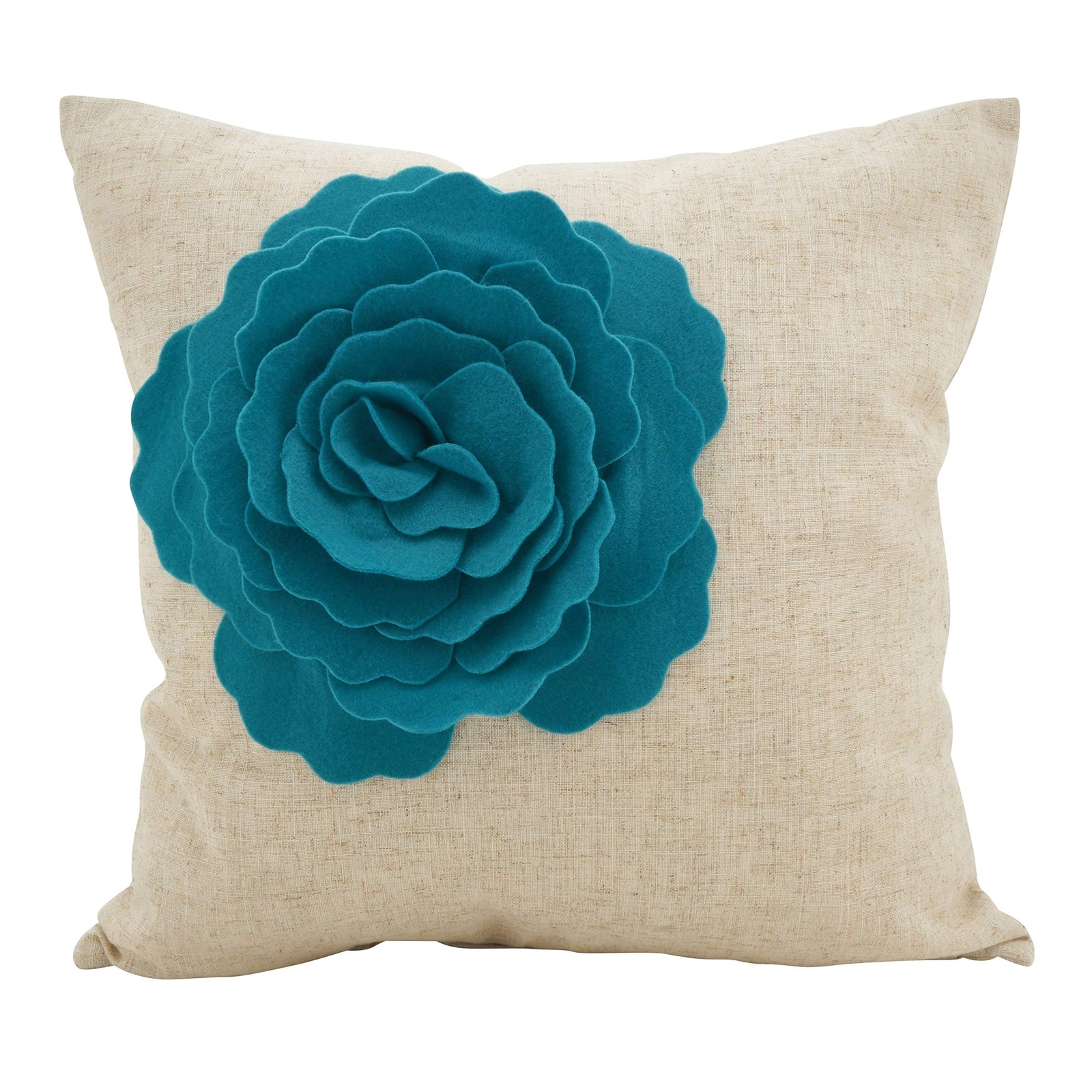 Teal Rose Throw Pillow Medium Size 18" x 18" Square Turquoise Oversized Floral Blue