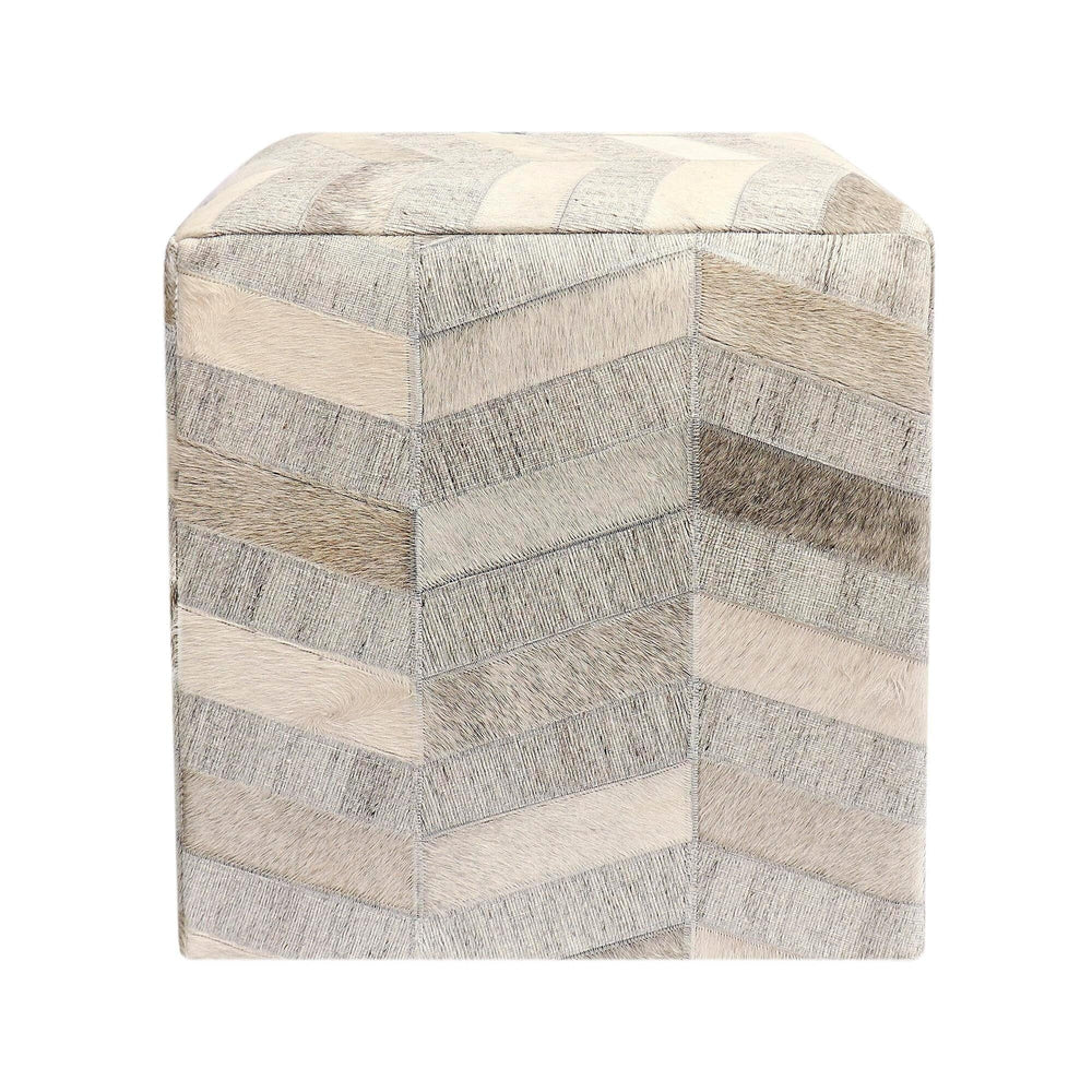 Natural Cowhide Ottoman Silver 19" 1' X Silver Leather Handmade Medium - Diamond Home USA