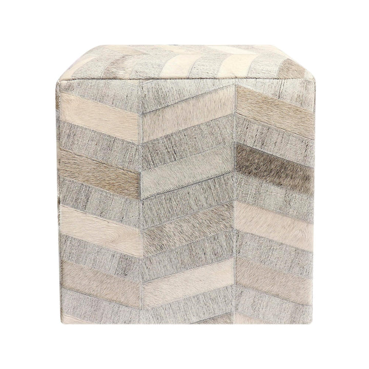 Natural Cowhide Ottoman Silver 19" 1' X Silver Leather Handmade Medium - Diamond Home USA