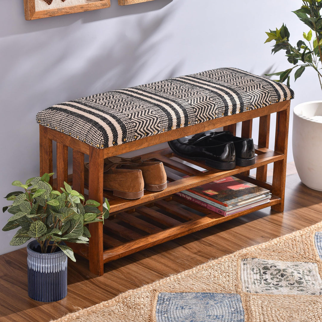 Upholstered 2-Shelf Storage Entryway and Bedroom Bench 18" H X 34" W 12" D Black - Diamond Home USA