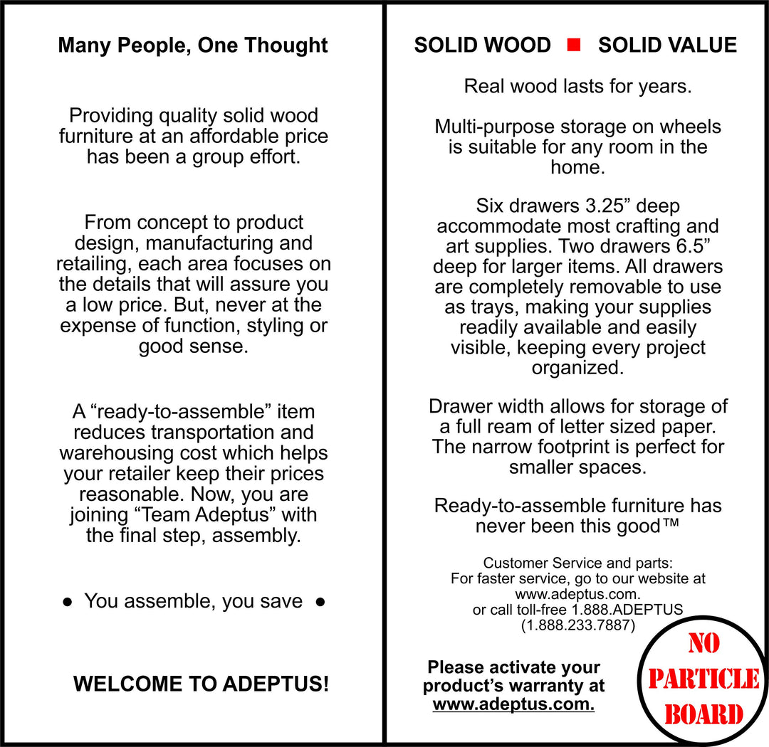 Adeptus Original Quick-2-Connect Roll Cart Solid Wood 6+2 Drawer Narrow - Diamond Home USA