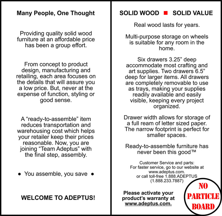 Adeptus Original Quick-2-Connect Roll Cart Solid Wood 6+2 Drawer Narrow - Diamond Home USA