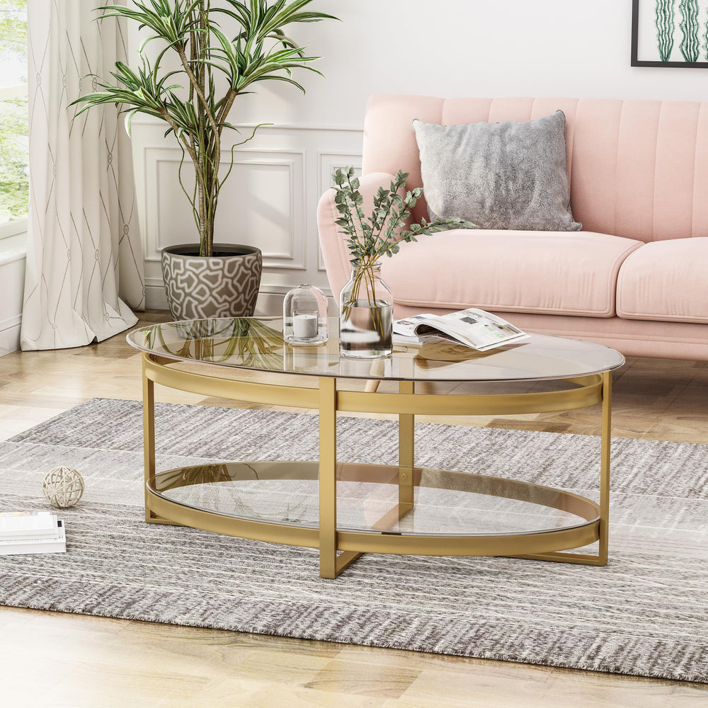 Christopher Knight Home Bell Tempered Glass Coffee Table|Round|Modern|Brass - Diamond Home USA