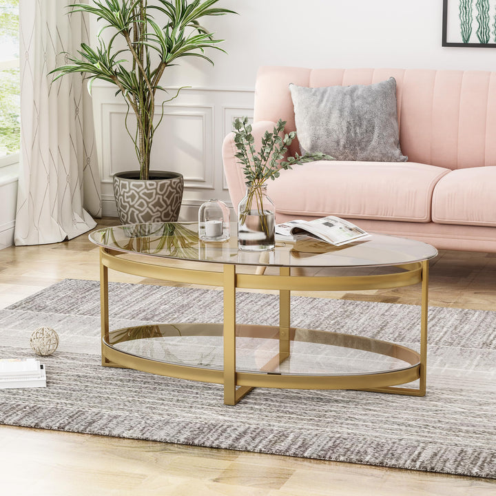 Christopher Knight Home Bell Tempered Glass Coffee Table|Round|Modern|Brass - Diamond Home USA
