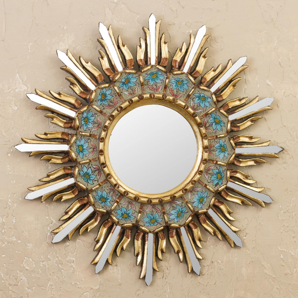 Handmade Sunny Arrangement Bronze Gilded Reverse-Painted Glass Wall Mirror - Diamond Home USA