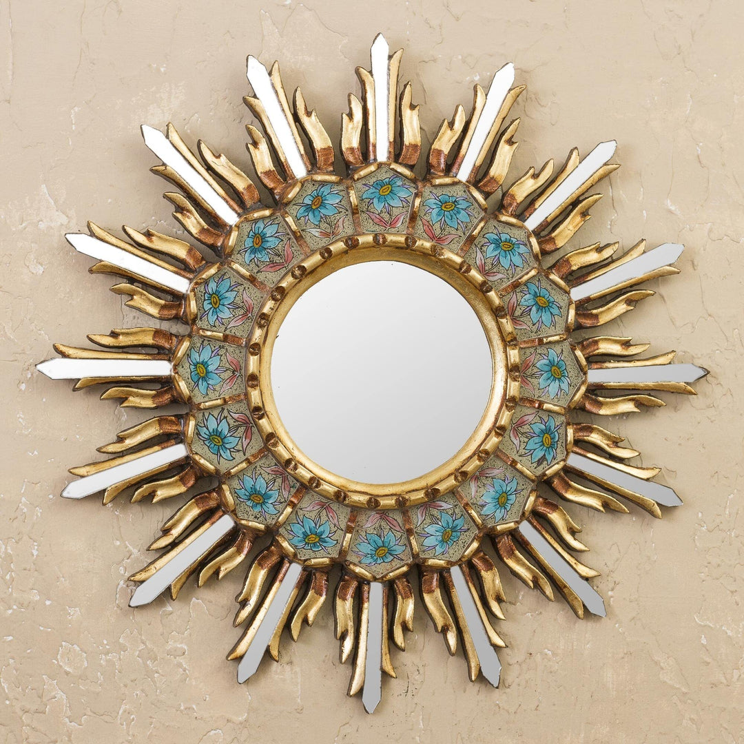 Handmade Sunny Arrangement Bronze Gilded Reverse-Painted Glass Wall Mirror - Diamond Home USA