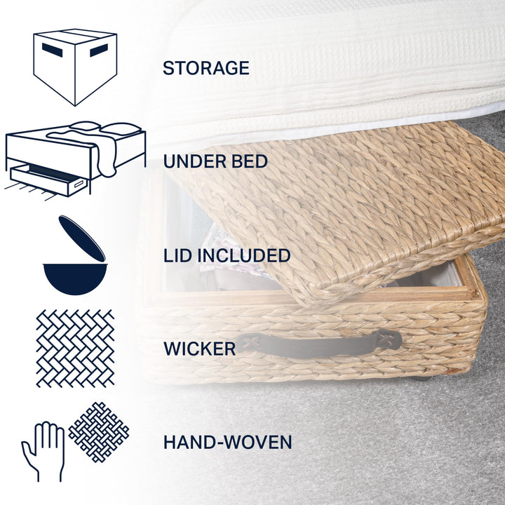 happimess BSK1006A Chett Minimalist Hand-Woven Hyacinth/Wood Underbed Storage Natural - Diamond Home USA