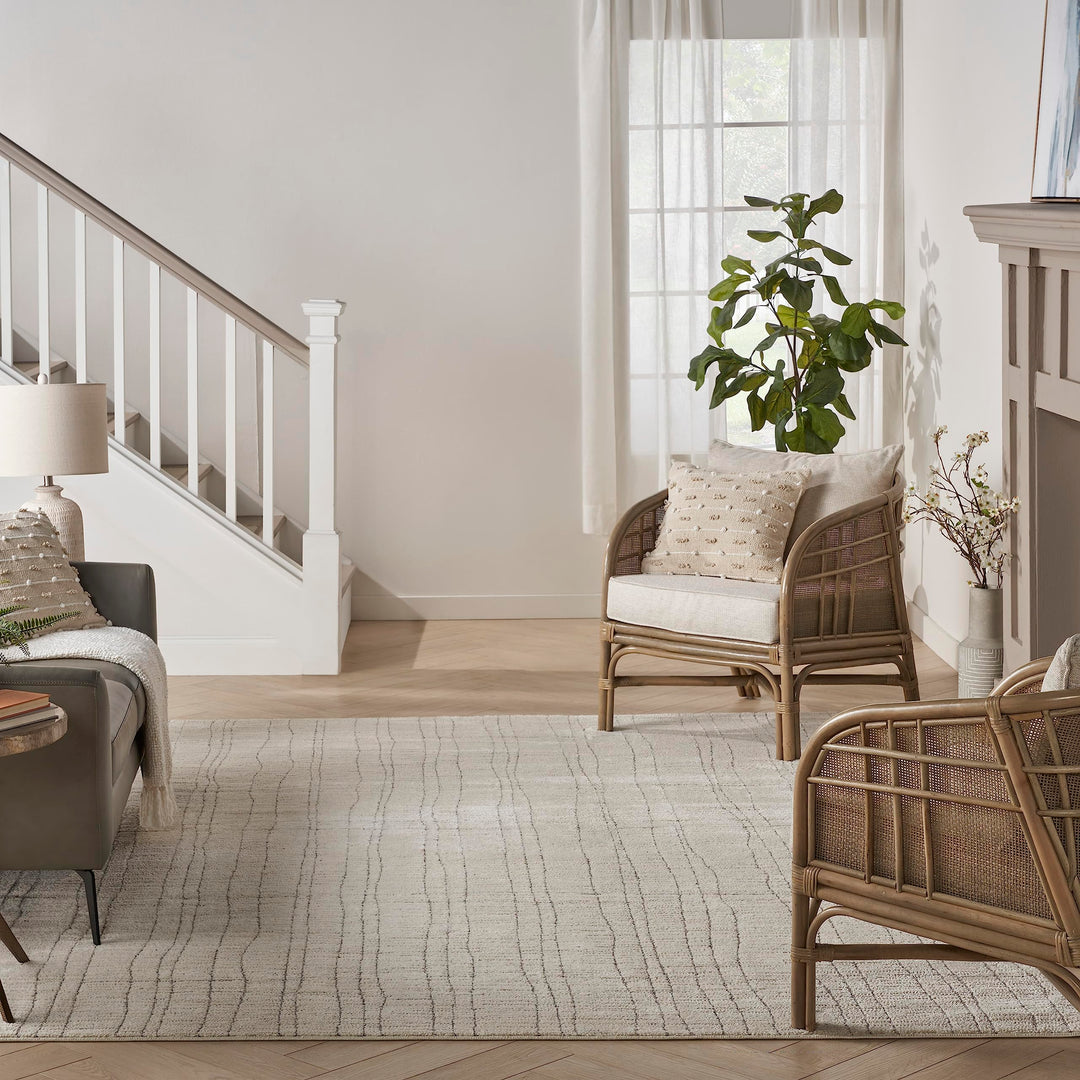 Nourison Andes Modern Ivory Grey 7'10" x 9'10" Area Rug Easy Cleaning Non - Diamond Home USA