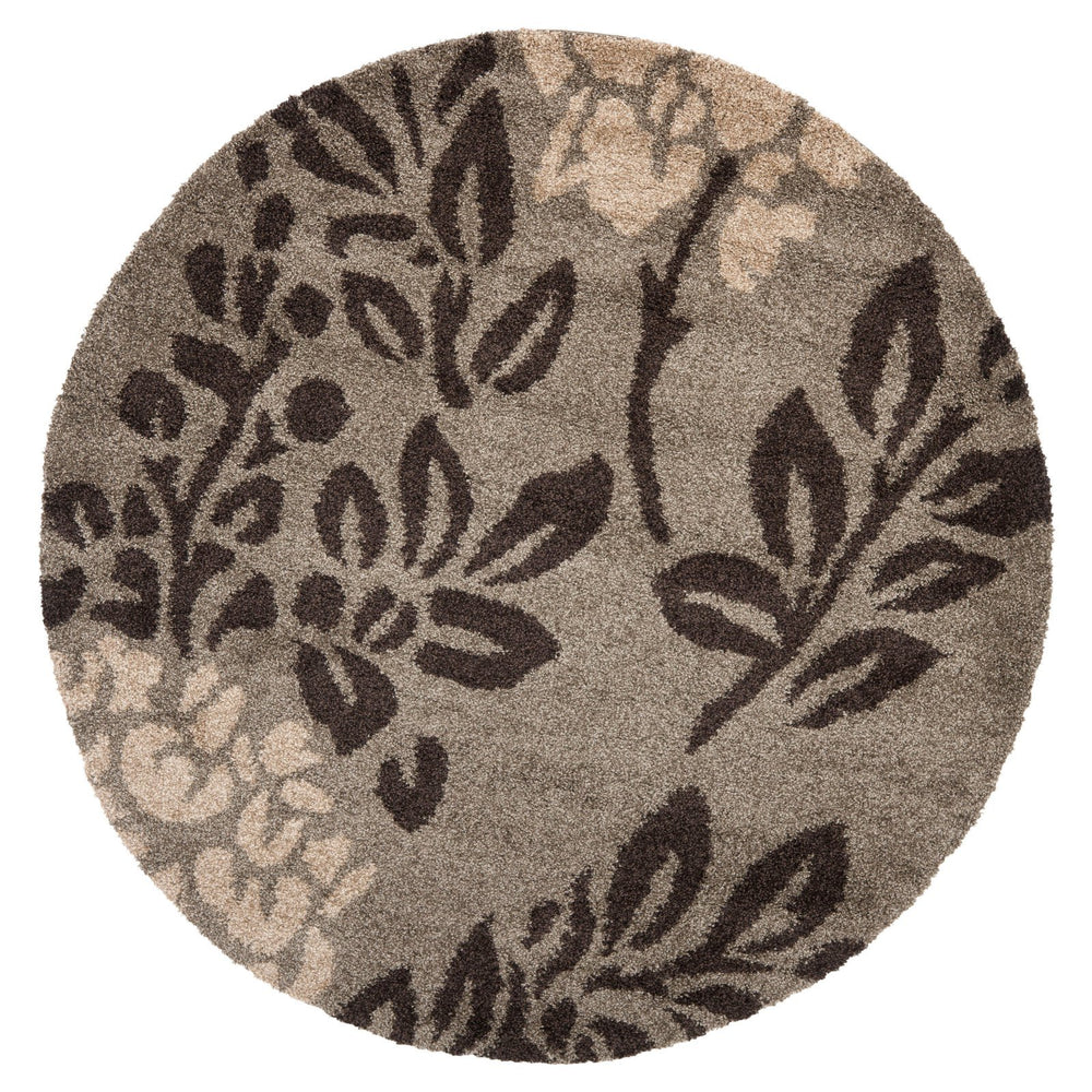 SAFAVIEH Florida Shag Collection 4' Round Smoke / Dark Brown SG456 Floral - Diamond Home USA