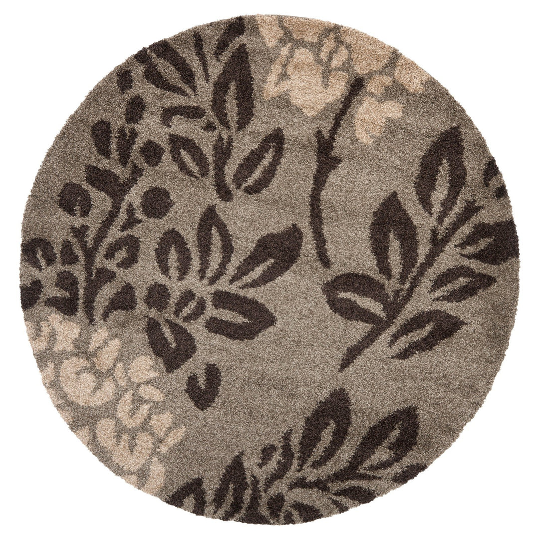 SAFAVIEH Florida Shag Collection 4' Round Smoke / Dark Brown SG456 Floral - Diamond Home USA