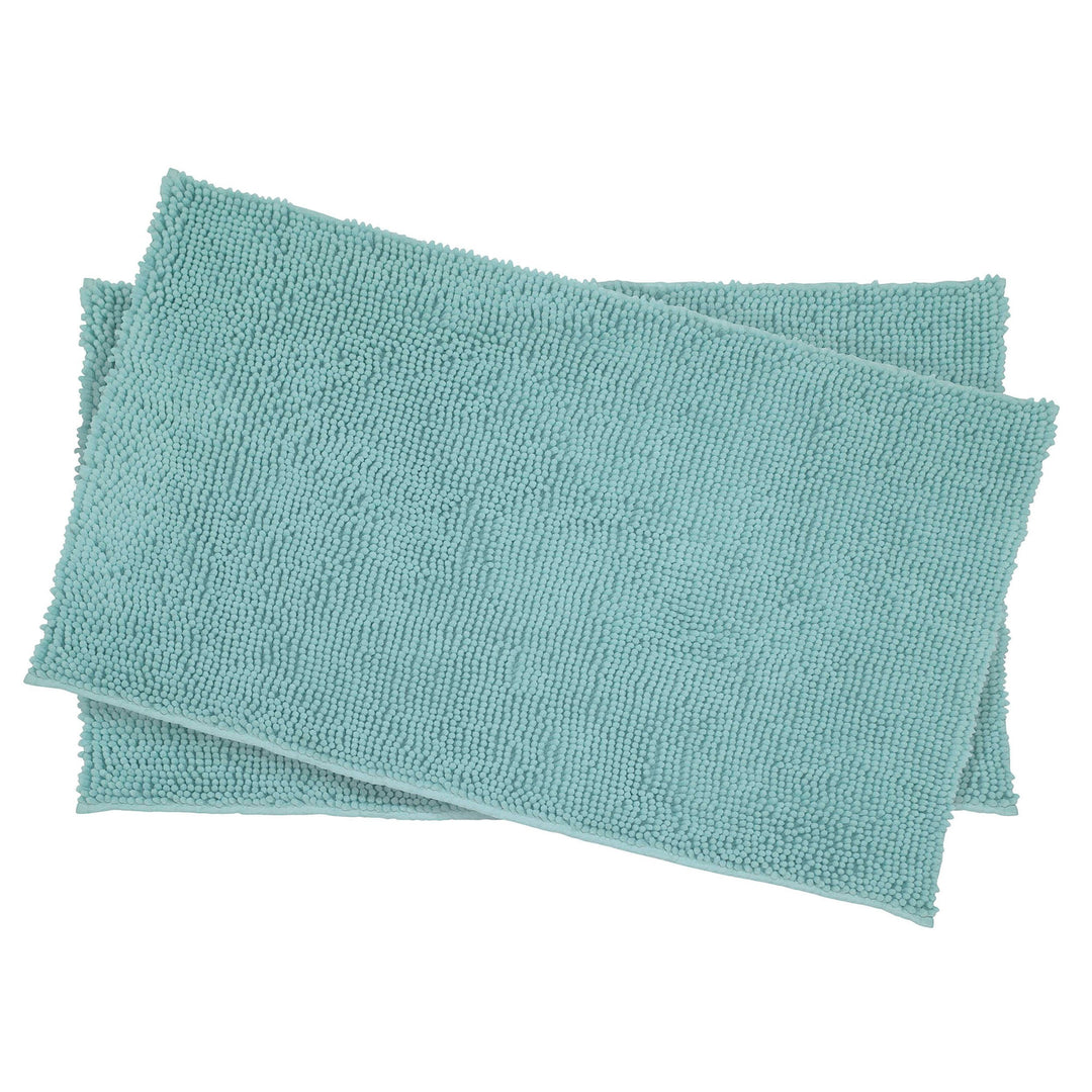 Resort Collection Plush Shag Chenille 2-Piece 17 x 24" Bath Mat Set Aqua - Diamond Home USA