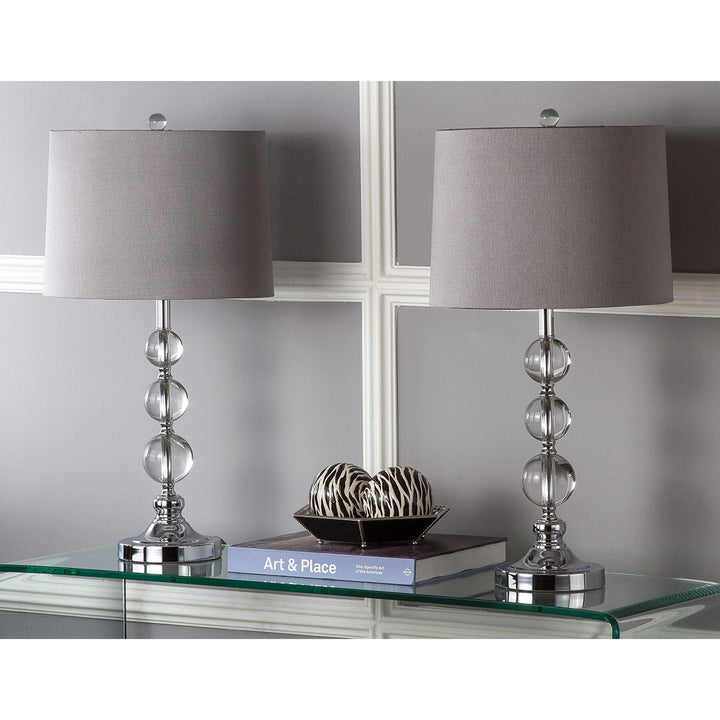 2 Piece Led Orb Table Lamp Set 27" Crystal Desk Lamp with Drum Shade Grey Clear/Chrome - 14" W x 14" D x 27" H