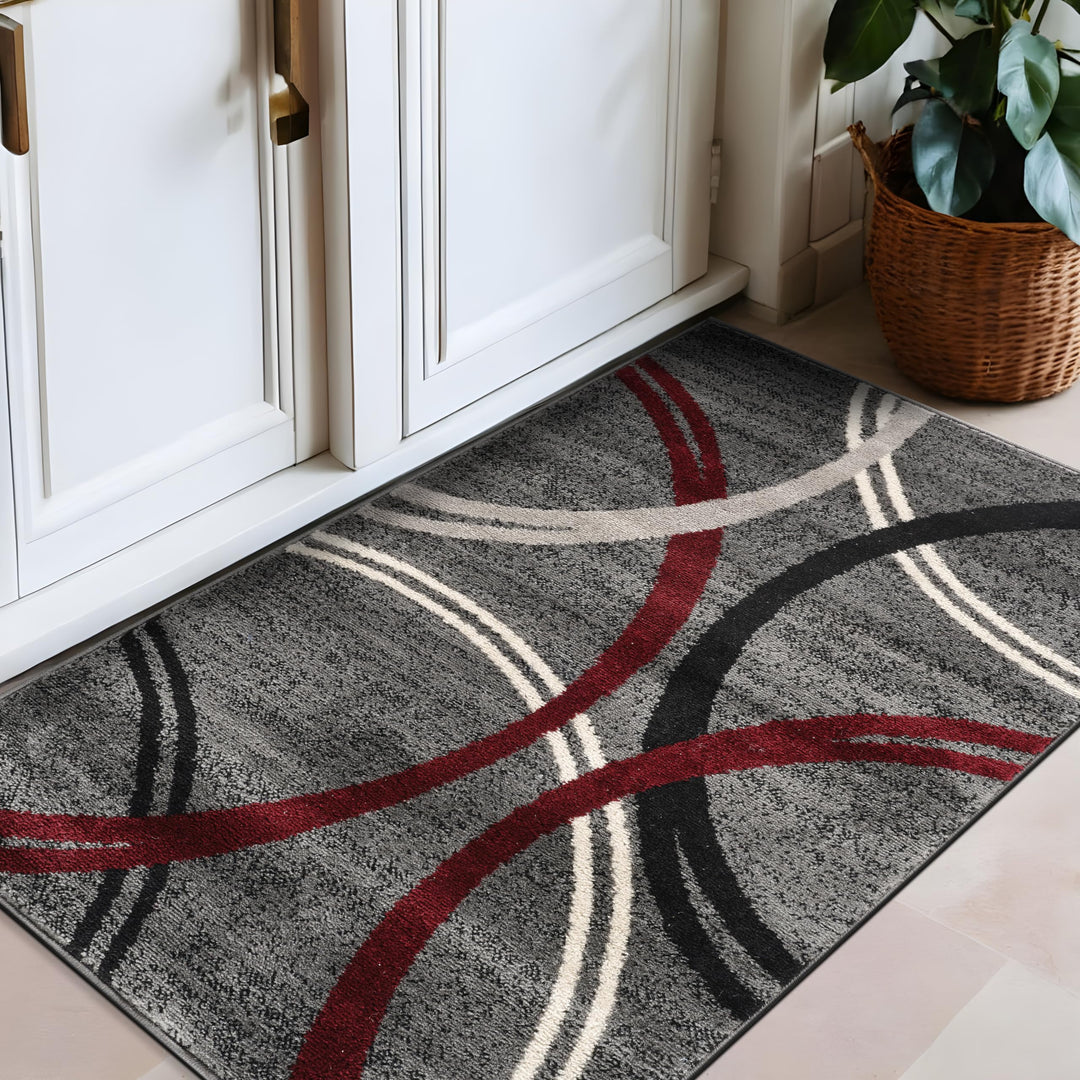 Rugshop Modern Wavy Circles Design Area Rug 2'7" x 4' Red 2'7"x4' - Red