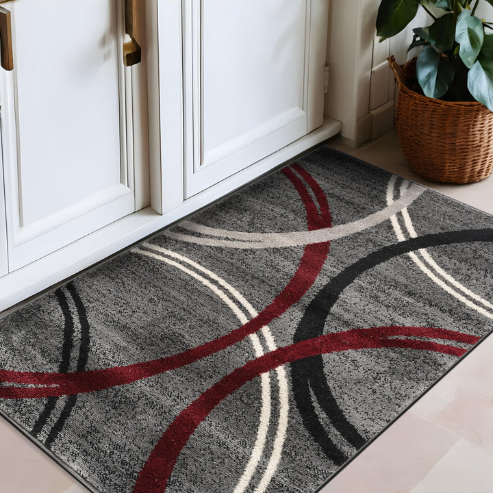 Rugshop Modern Wavy Circles Design Area Rug 2'7" x 4' Red 2'7"x4' - Red