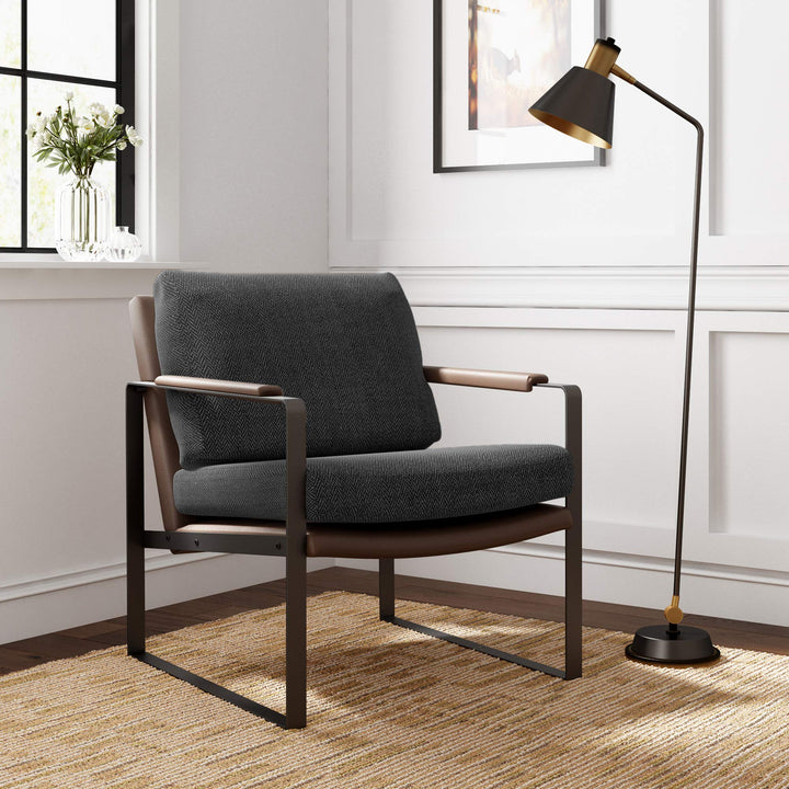 Finch Everett Faux Leather Accent Chair Square Metal Frame Removable Covers - Diamond Home USA