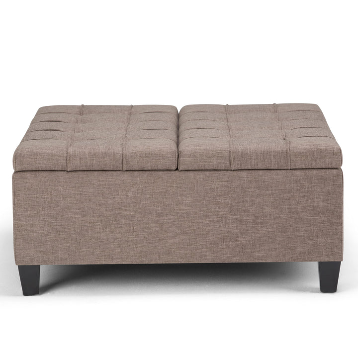 SIMPLIHOME Harrison 36 Inch Wide Square Table Lift Top Storage Ottoman Distressed