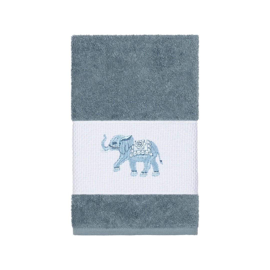 Authentic Hotel and Spa urkish Cotton Elephants Embroidered eal Blue 4-Piece - Diamond Home USA