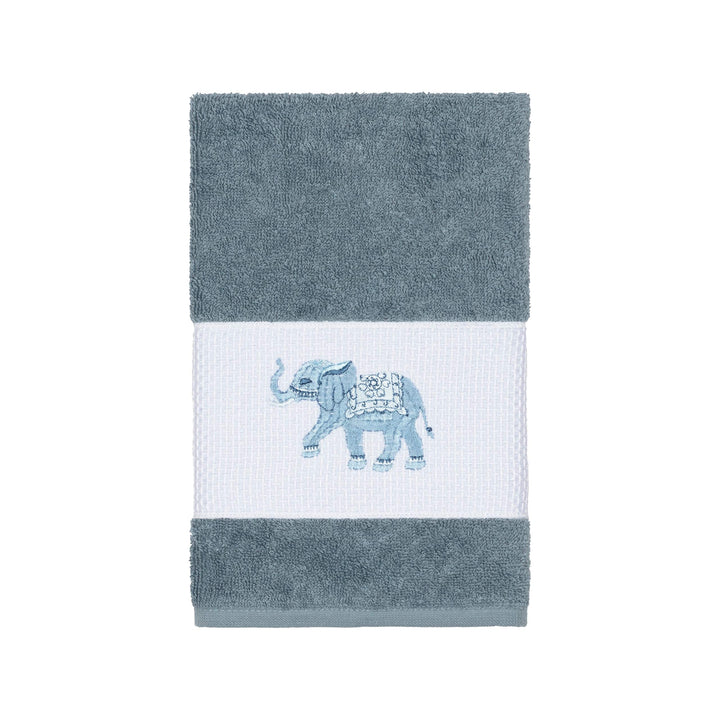 Authentic Hotel and Spa urkish Cotton Elephants Embroidered eal Blue 4-Piece - Diamond Home USA