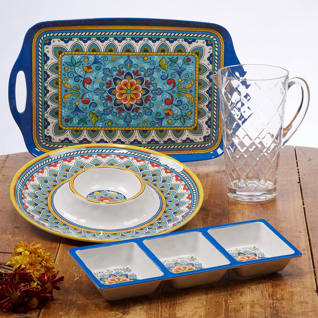 Certified International Portofino Melamine Hostess Set Multi Colored Large - Diamond Home USA