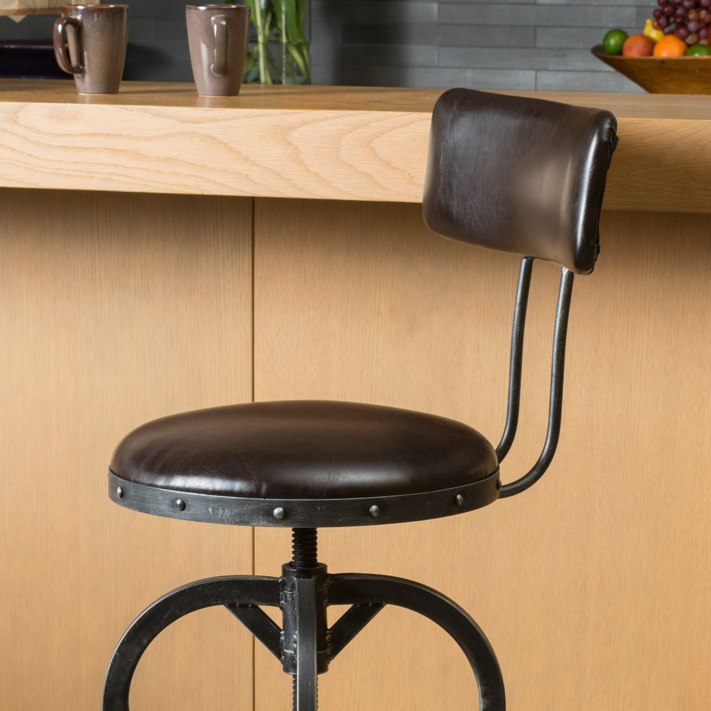 Christopher Knight Home Vlippu Leather Barstool with Backrest Brown - Diamond Home USA