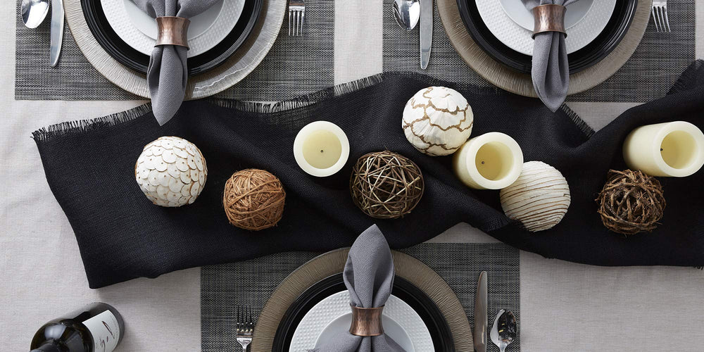 CC Home Furnishings Set of 6 Charcoal Gray and Black Tweed Rectangular Placemats - Diamond Home USA