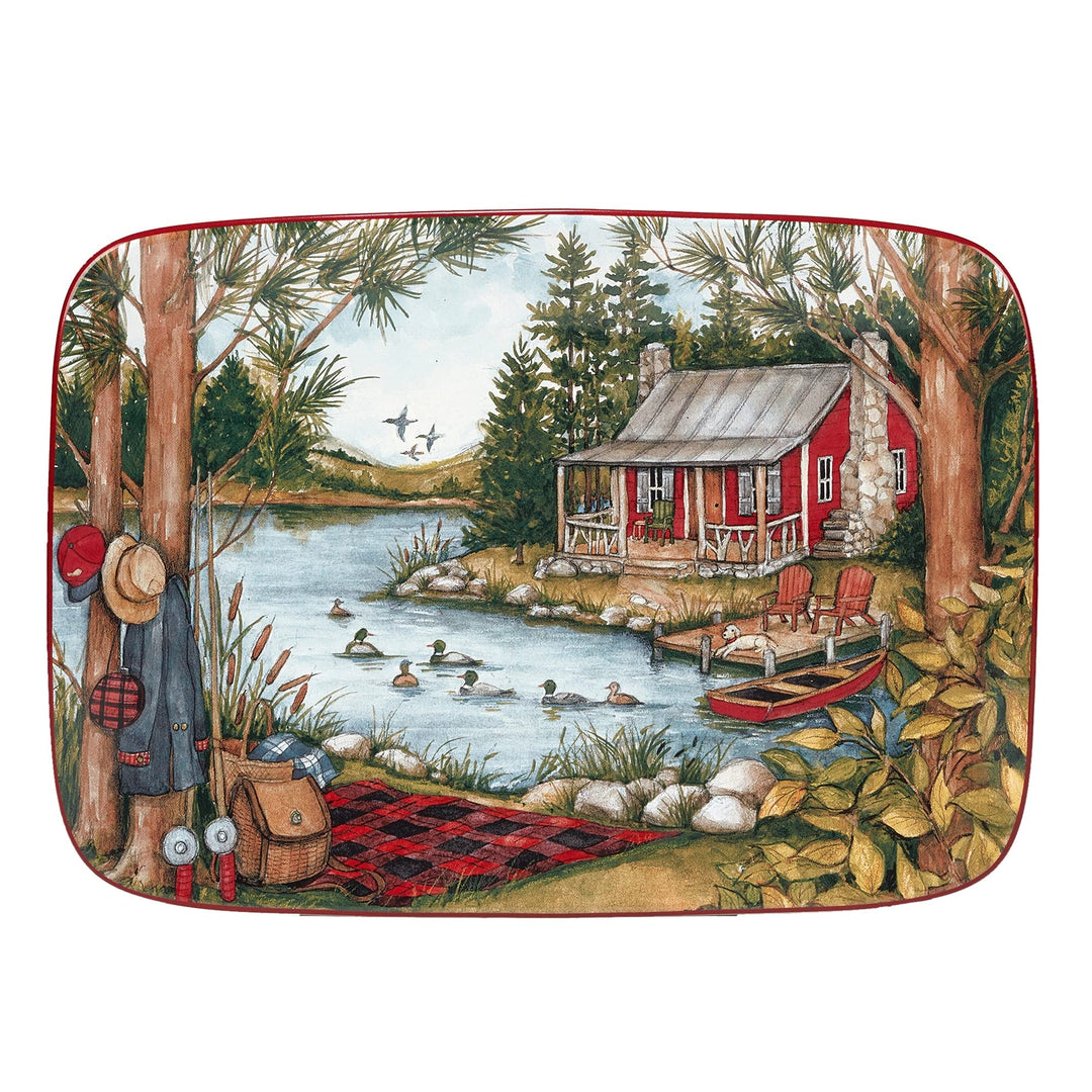 Lake Retreat ular Platter Green Multi Color Red Country Farmhouse