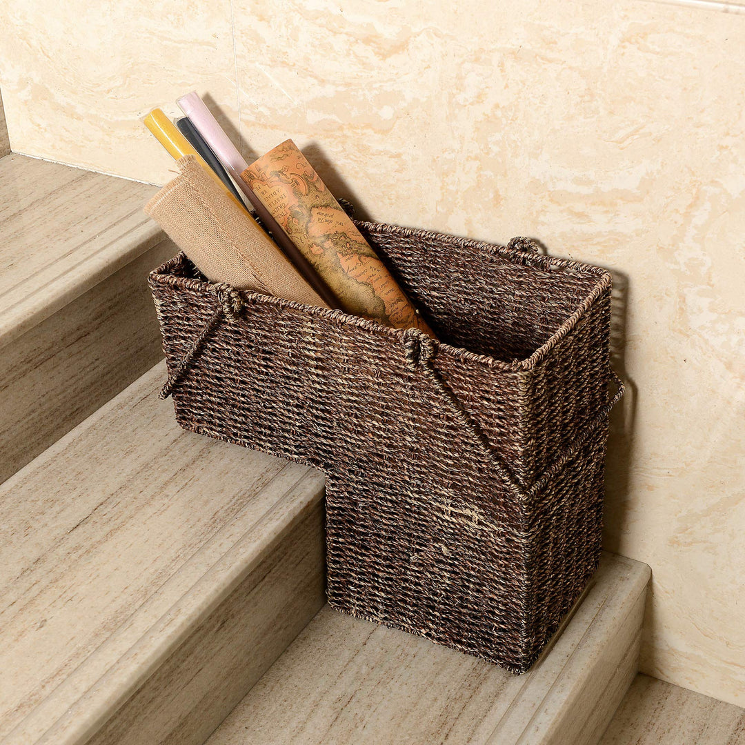 Villacera 14-Inch Wicker Stair Case Basket with Handles|Handmade Woven - Diamond Home USA