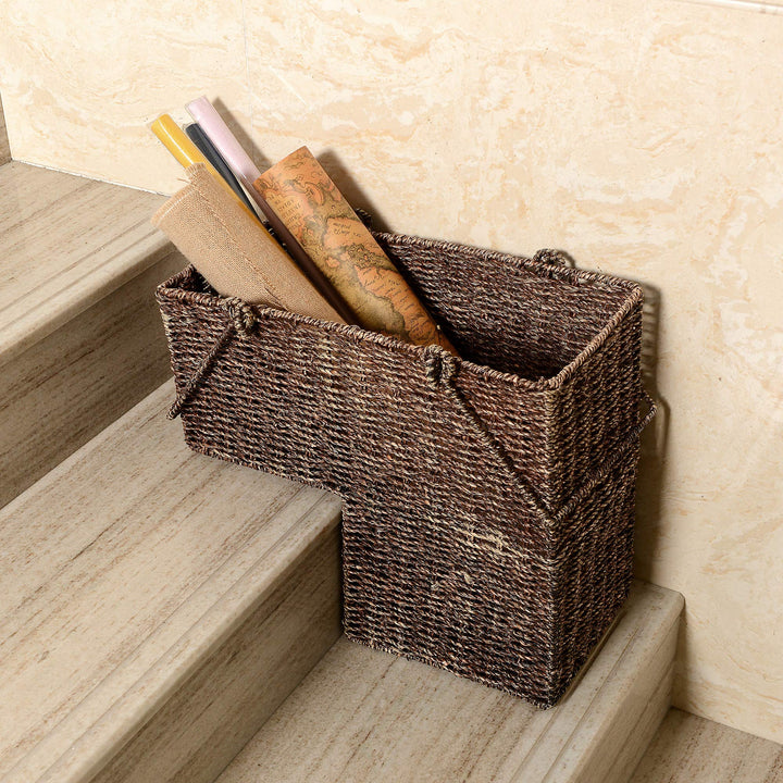 Villacera 14-Inch Wicker Stair Case Basket with Handles|Handmade Woven - Diamond Home USA