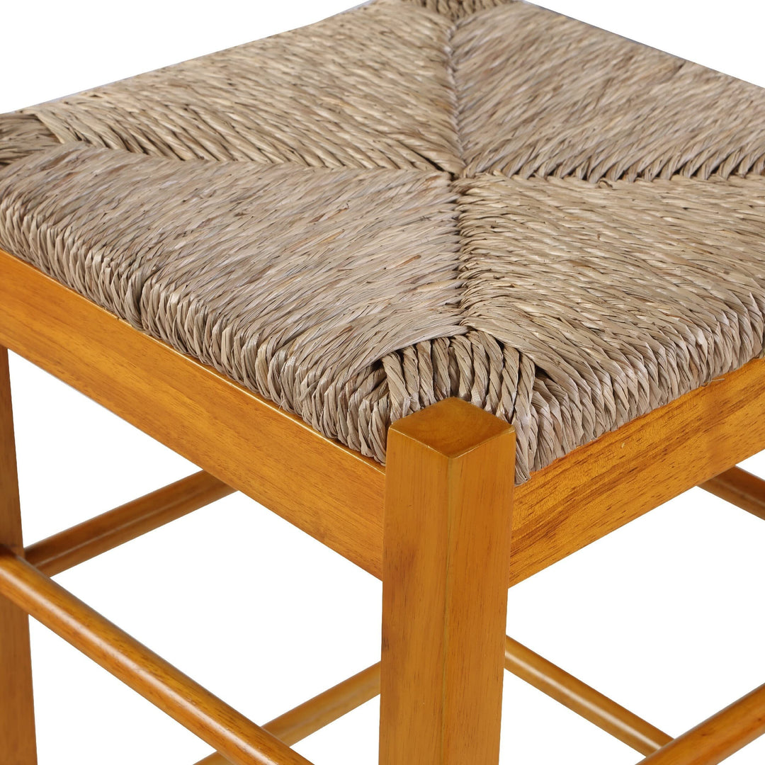 24 Inch Counter Stool with Wood Frame Handwoven Rush Seat Oak Brown Modern - Diamond Home USA