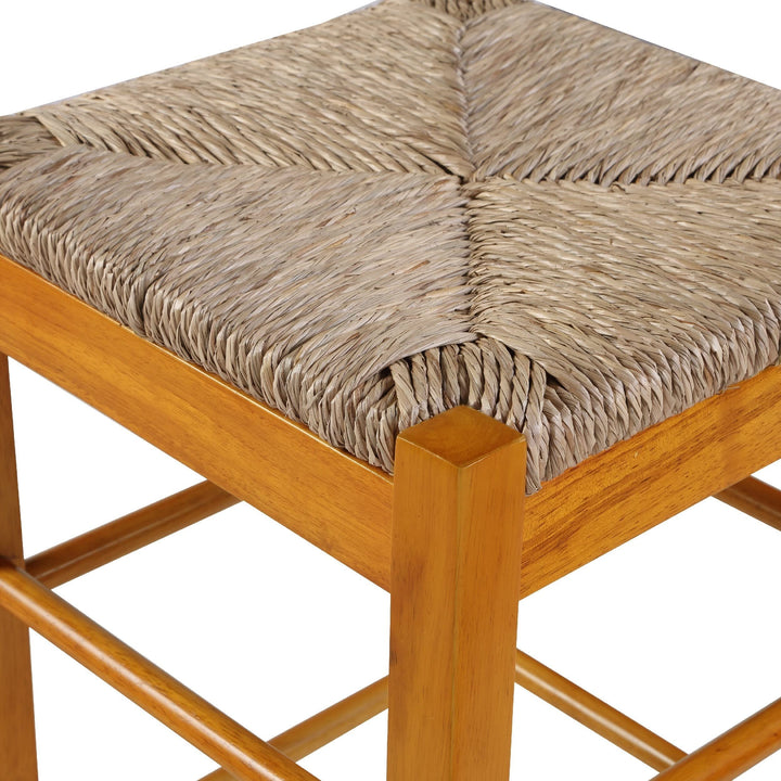 24 Inch Counter Stool with Wood Frame Handwoven Rush Seat Oak Brown Modern - Diamond Home USA