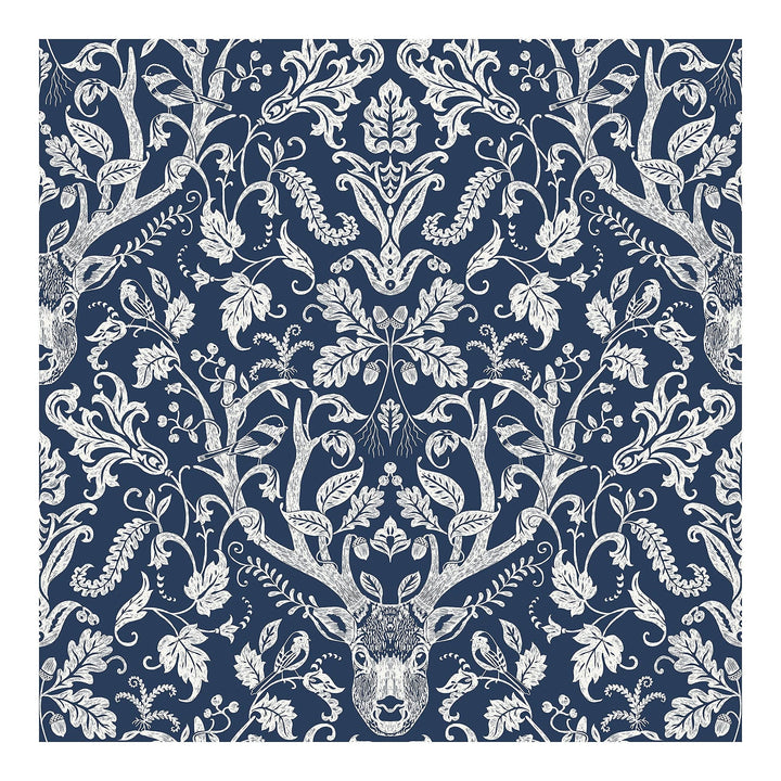 Navy Escape to The Forest Peel Stick W X 20.5in Blue Damask Wildlife Vinyl