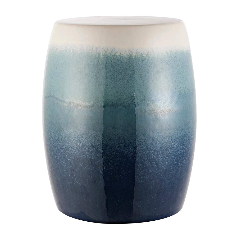 Ombre Ceramic Decorative Garden Stool Blue White Modern Contemporary Glossy - Diamond Home USA