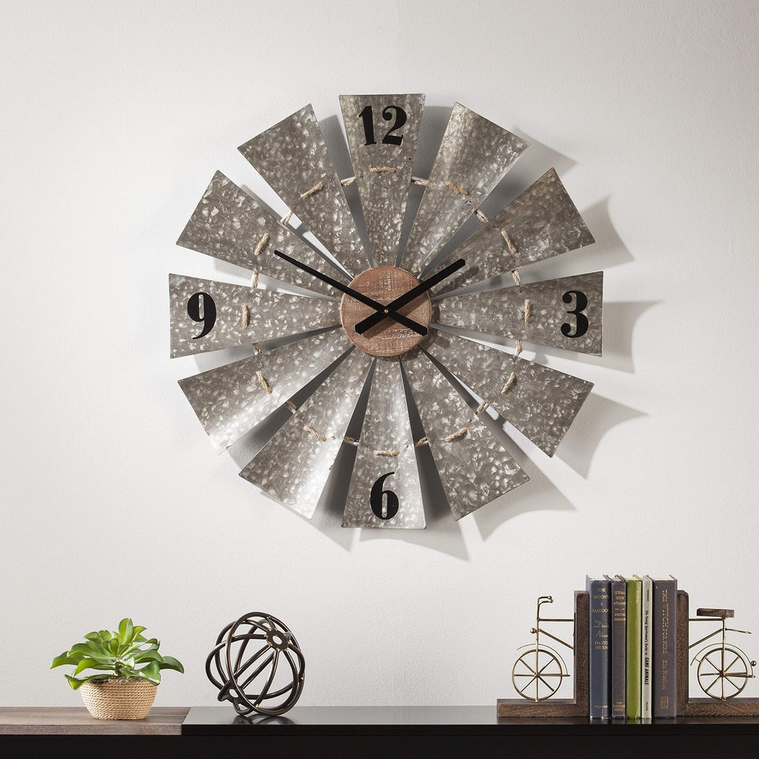 Grey Black Windmill Clock Oversized Rustic Farmhouse Theme Western French