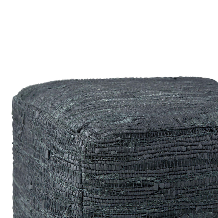 SIMPLIHOME Fredrik Square Pouf Foosool Upholsered in Grey Woven Leaher for - Diamond Home USA