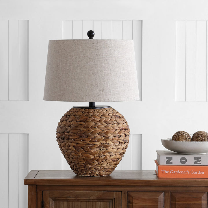 24.5" Banana Leaf Basket Led Table Lamp tural Black Brown Bohemian Eclectic Natural - Diamond Home USA