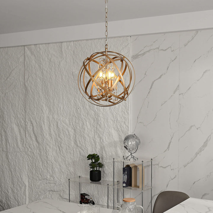 The Lighting Store Benita 4-Light Metal Globe Crystal Chandelier - Diamond Home USA