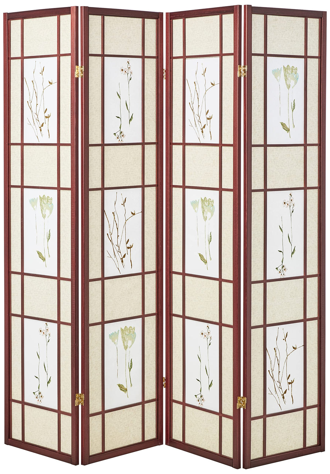 ORE International Four Panel Shoji Screen Cherry Finish