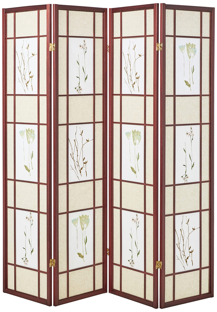 ORE International Four Panel Shoji Screen Cherry Finish