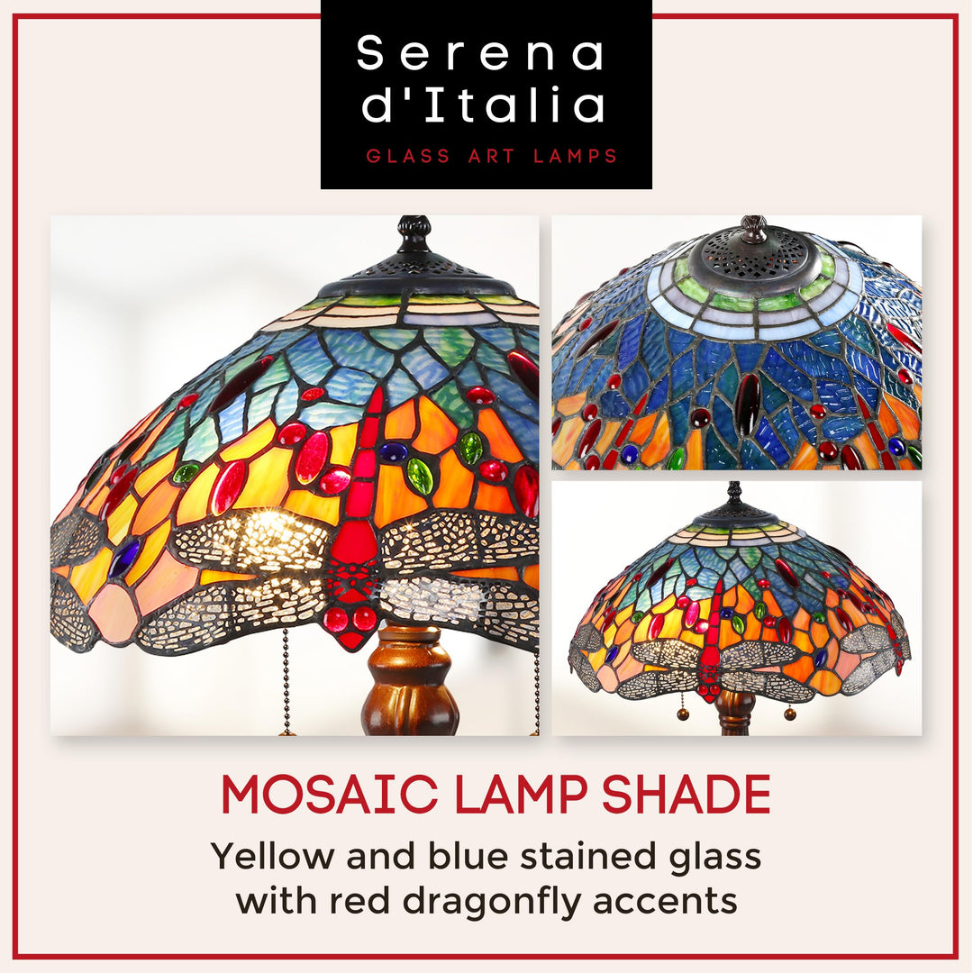 Serena D'italia Tiffany Table Lamp - Red Dragonfly Antique Desk Nightstand - - Diamond Home USA