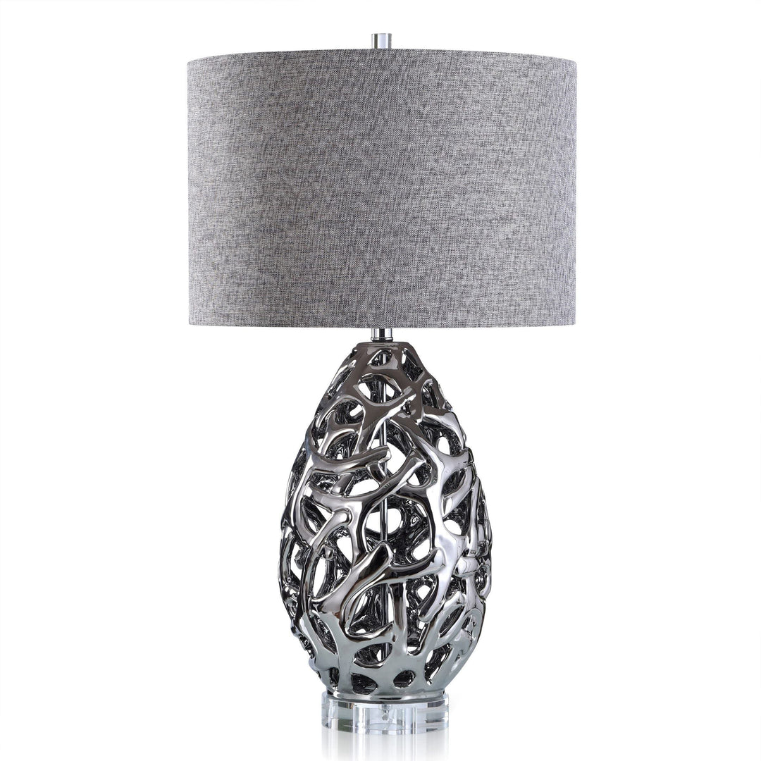 Table Lamp Silver Finish On Ceramic Body with Crystal Base 18" l X 18" w 32" h