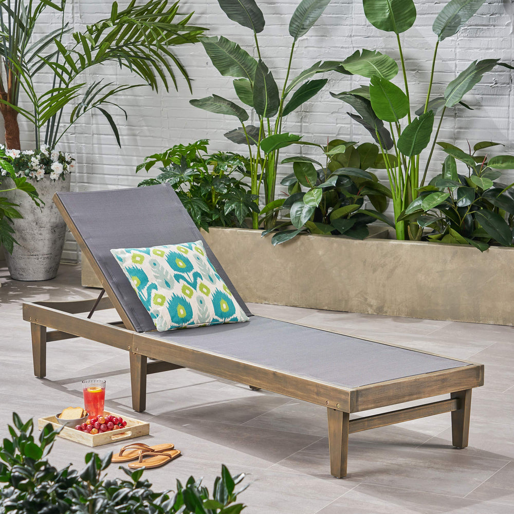 Christopher Knight Home Summerland Outdoor Mesh Chaise Lounge with Acacia Wood Grey - Diamond Home USA