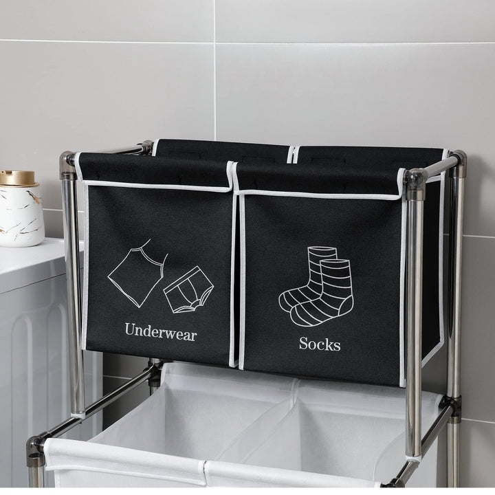 Laundry Hamper 2 Tier Sorter with 4 Removable Bags for Organizing Clothes Lights White/Black - Diamond Home USA