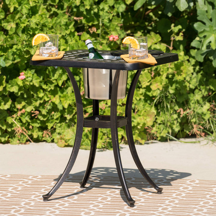 Christopher Knight Home Ava Outdoor Cast Aluminum Chat Table with Ice Bucket - Diamond Home USA