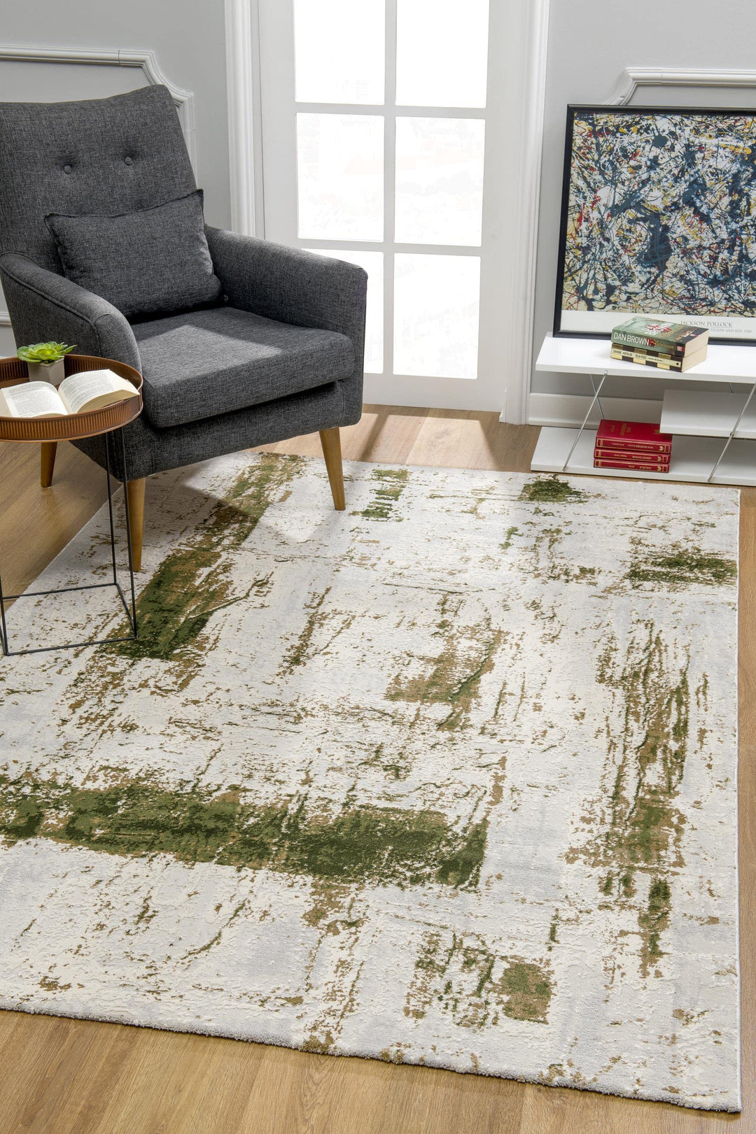 RUG BRANCH Vogue Contemporary Abstract Green Beige Indoor Area Rug for Living 6'6" X 9'6"