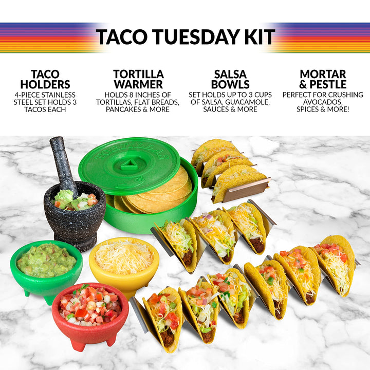 Taco Tuesday Kit Includes Tortilla Warmer 3 Salsa Bowls 4-Set Shell Holders - Diamond Home USA