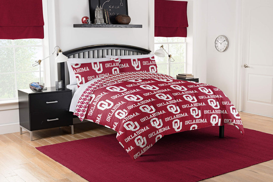 Full 90 Oklahoma Sooners Queen Comforter & Sheet Set 5 Piece NCAA Bedding New!